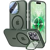 VOFATA [Upgraded Full Camera Protection] for iPhone 17 Case with Camera Cover Stand [Fit for MagSafe][10FT Mil-Grade Protection] Translucent Magnetic iPhone 17 Phone Case, Green