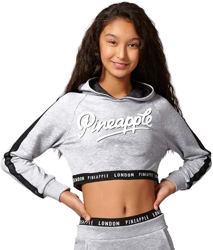 Pineapple DANCEWEAR GIRLS Long Sleeved Crop Hoodie Grey with Black Mesh