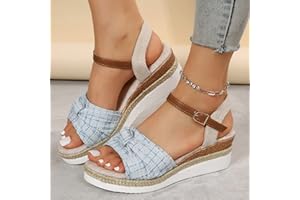DHEVA-C Orthopedic Sandals for Women,Women Walking Slippers with Arch Support Wedge Sandals Summer Dressy Open Toe Ankle Strap Platform Beach Casual Slip on Sandals Beach Dress Comfortable (Blue-8, 7.5)
