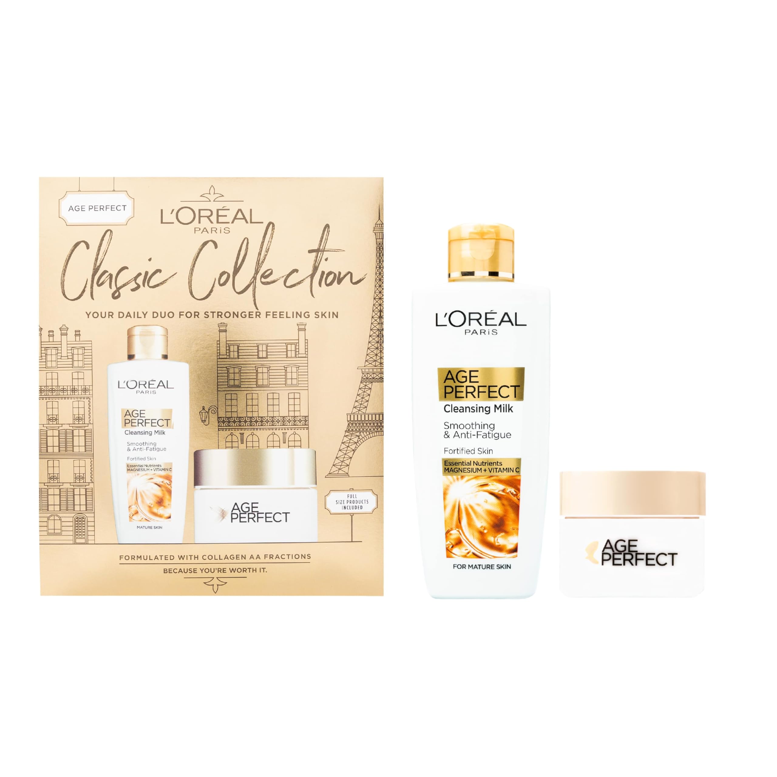 L’Oréal Paris Gift Set, Includes Cleansing Milk and Moisturiser, Age Perfect Collagen Anti-Ageing Routine For Smoothing and Retightening, Classic Collection — image 1