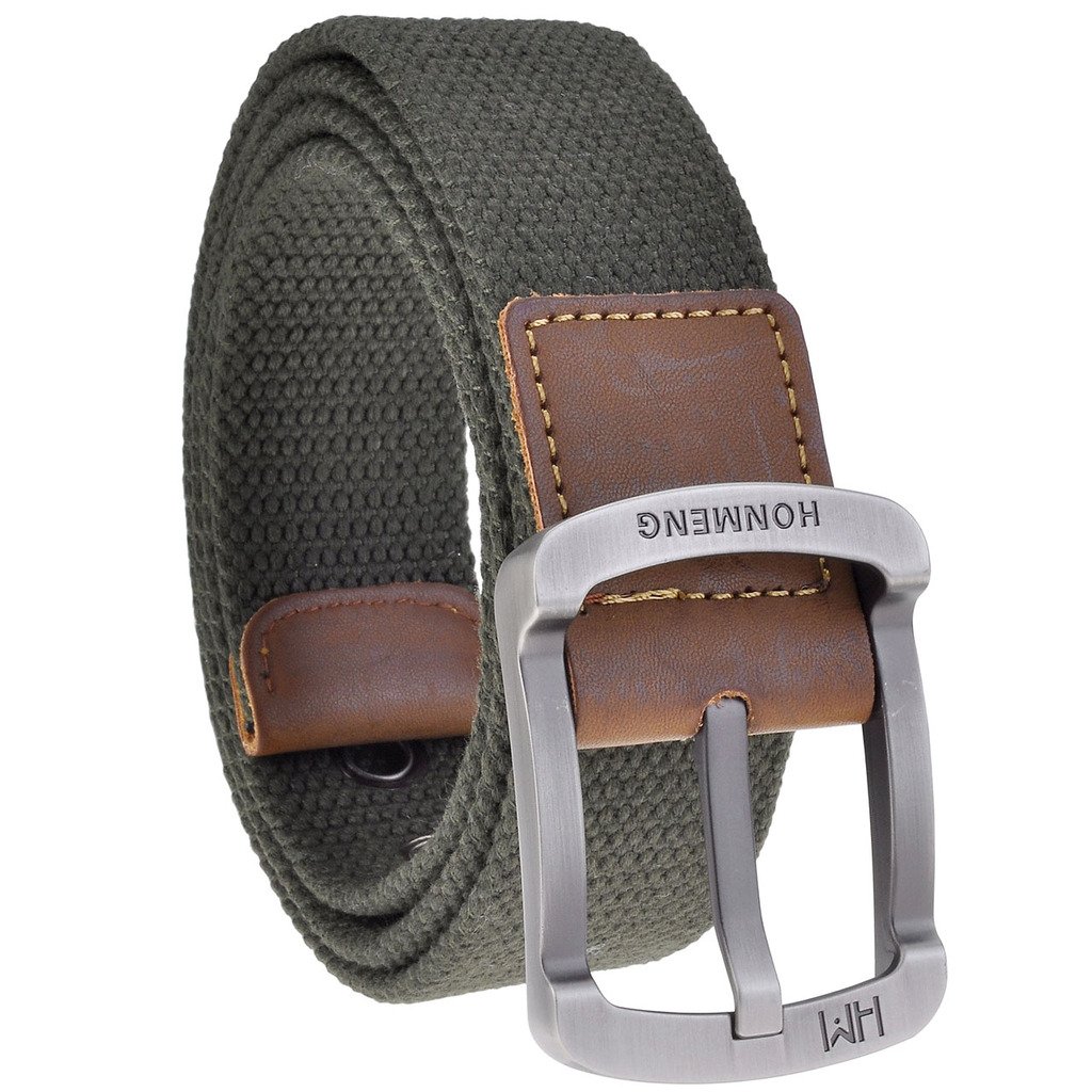 Faleto ceinture pour homme lombaire en toile ceinture de 9 trous boucle bande de cuir Belt Longueur 125cm Coffret Vert d\'armée