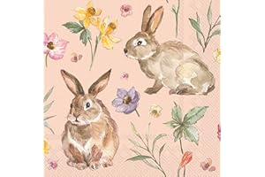 IHR Ideal Home Range Cocktail Napkins Disposable 3-Ply Paper Party Napkin Pack, 5" x 5", Soft Easter Bunnies, 20-Count