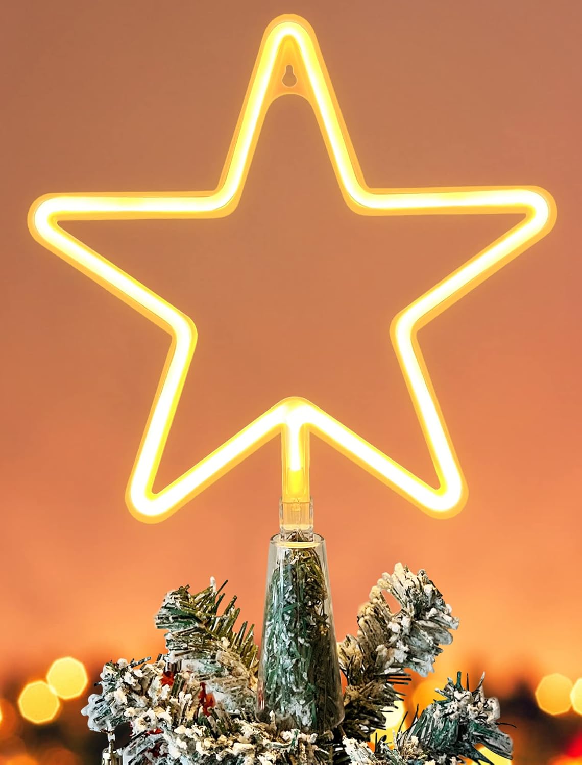 Tree Toppers - KOUPA 14.5-Inch Christmas Tree Topper Large 5 Point Star Treetop with LED Warm White Lights for Xmas Ornaments and Holiday Seasonal Tree Decorations
