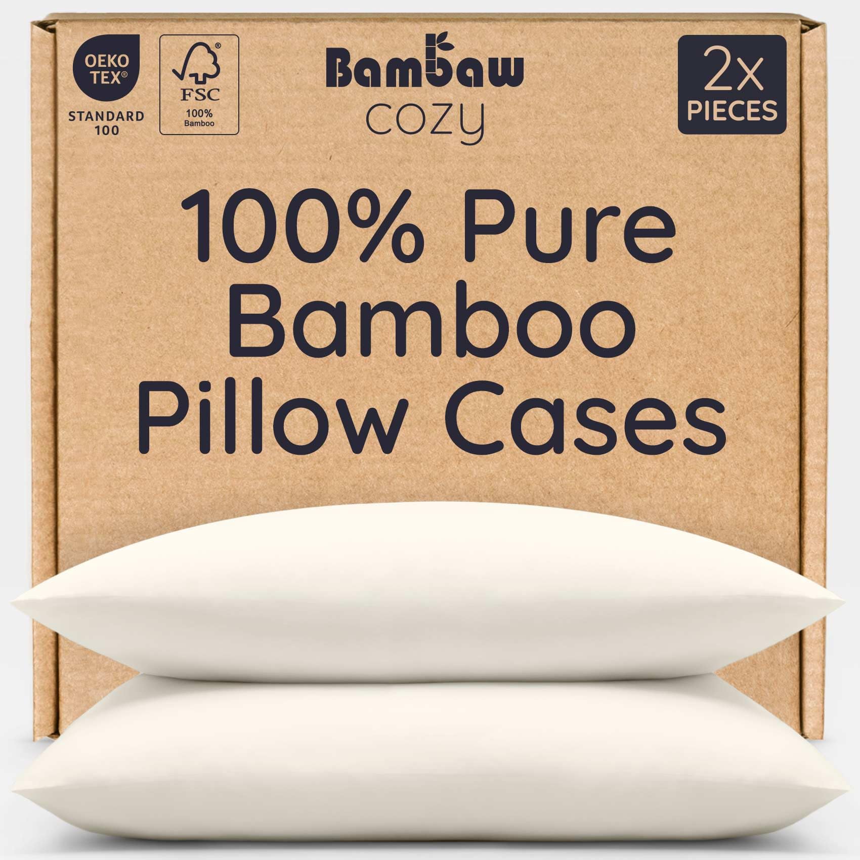 Bambaw Bamboo Pillowcase 50x75 cm, 2 Pack, Cooling Pillowcases for Night Sweats, 100% Bamboo Pillow Cases 2 Pack with Envelope Closure, Antibacterial & Hypoallergenic Cold Pillow Case 50x75 cm (Ivory)