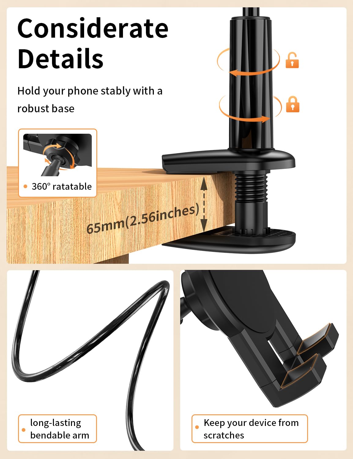 Gooseneck Tablet Holder Stand for Bed Adjustable Flexible Long Arm Tablets Mount Clamp on Table Compatible with iPad Air Mini | Galaxy Tabs | Kindle Fire | Switch or Other 4.7-12.9