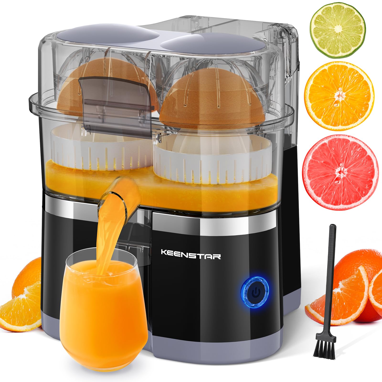 Photo 1 of KEENSTAR Electric Citrus Juicer, Dual-Head Orange Juicer Squeezer, Portable Juicer with Cleaning Brush for Lemon, Grapefruit, High Juice Yield, Easy to Clean, One Touch Operation