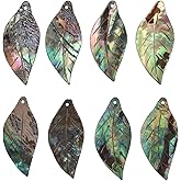 EXCEART Abalone Shell Leaf Shape Pendant Jewelry Accessories for Diy Necklace Making with Small Hole for Cord Hanging 8 Pcs Set for Women Girls