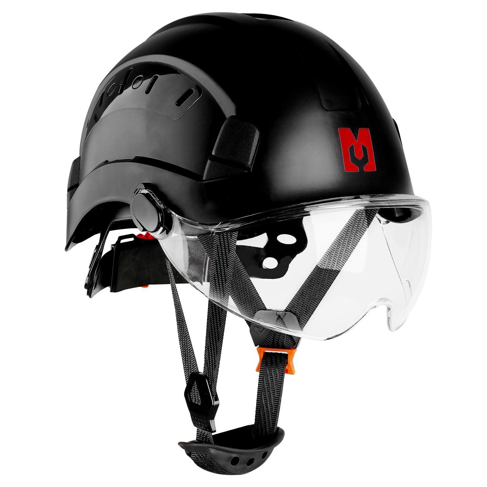 Mustbau Hard Hats with Goggles EN397 Certified Safety Helmet, Wheel Ratchet 53-63cm, Adjust Chin Strap for Construction, Forestry and Industrial