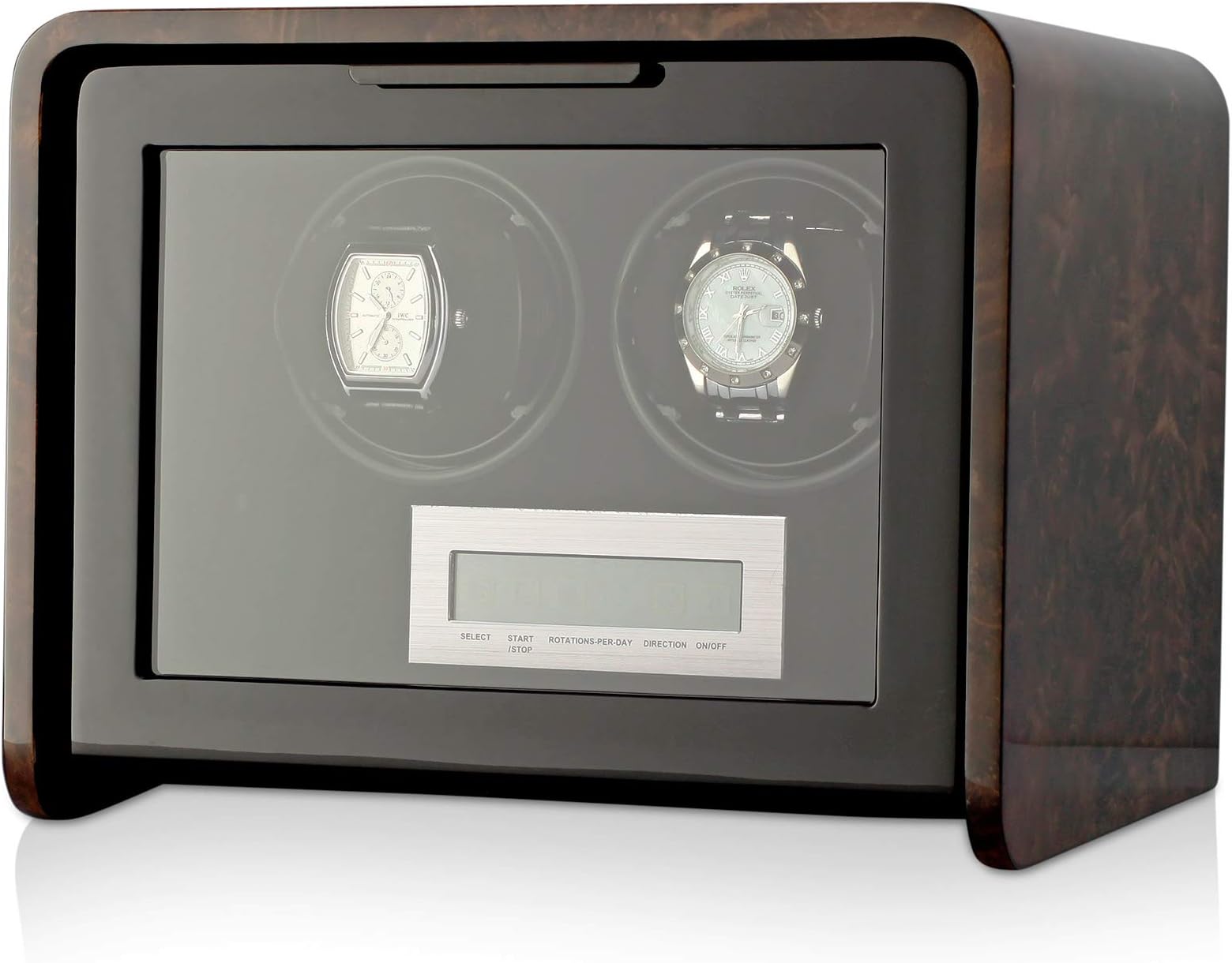 Double Watch Winder Box for Self-Winding 1 or 2 Automatic Watches with LED Case Backlight and LCD Touchscreen Display for All Watch Brands and All Watch Sizes