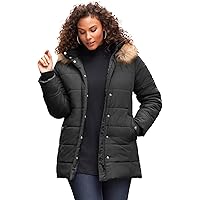 Roaman's Women's Plus Size Classic-Length Puffer Jacket With Hood Winter Coat