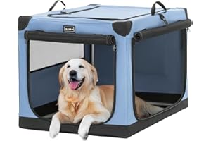 PETSFIT Soft Dog Crate - 100L x 64W x 64H cm Lightweight, Easy Setup, Sturdy, Adjustable Framework with 3 Mesh Door, Portable