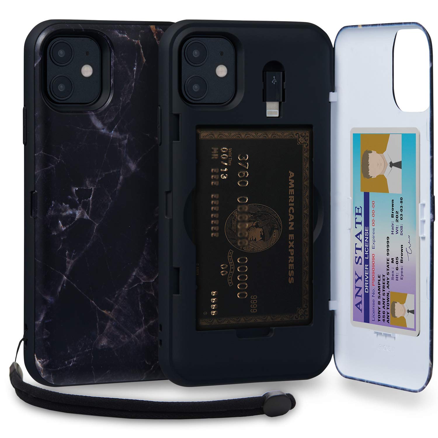 TORU CX PRO for iPhone 11 Case Wallet | Protective Shockproof Heavy Duty Cover with Hidden Card Holder & Card Slot |Wrist Strap, Lightning Adapter Mirror Included - Marble โ image 1