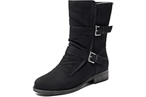 Veittes Women's Mid-Calf Boots,Ladies Classic Chunky Heel Side Zipper Fashion Boots.