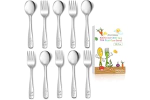 AUOIKK 10-Piece Toddler Flatware, Kids Utensils Stainless Steel Cutlery Set, Children Safe Spoons and Forks with Ergonomic Handle, Easy to use and Dishwasher Safe (Crocodile and Bear)