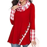 Miusey Long Sleeve Tunic Tops for Leggings Cowl Neck Sweatshirt with Asymmetric Hem Lightweight Pullover Sweaters