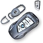 Key Fob Cover with Keychain for BMW, Metal Zinc Alloy Armor Case, 3s Install to Supercar Key, Compatible with X1 X3 X4 X5 X6 1 2 3 4 5 6 7 Series (Classic Black,for BMW-B)