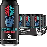 Gorilla Mind Energy Drink | 16oz, 12-Pack (Black Cherry Vanilla) | Amplified Energy + Focus | N-Acetyl-L-Tyrosine, Alpha-GPC, 200mg Caffeine, Uridine, Saffron | 0 Sugar Or Artificial Colors