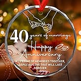 40 th Wedding Anniversary Christmas Ornament Happy 40th Wedding Anniversary Crystal Ornament 40th for Parents Wife Husband Golden 40 Years of Marriage Gift for Couple - Glass Hanging Ornament