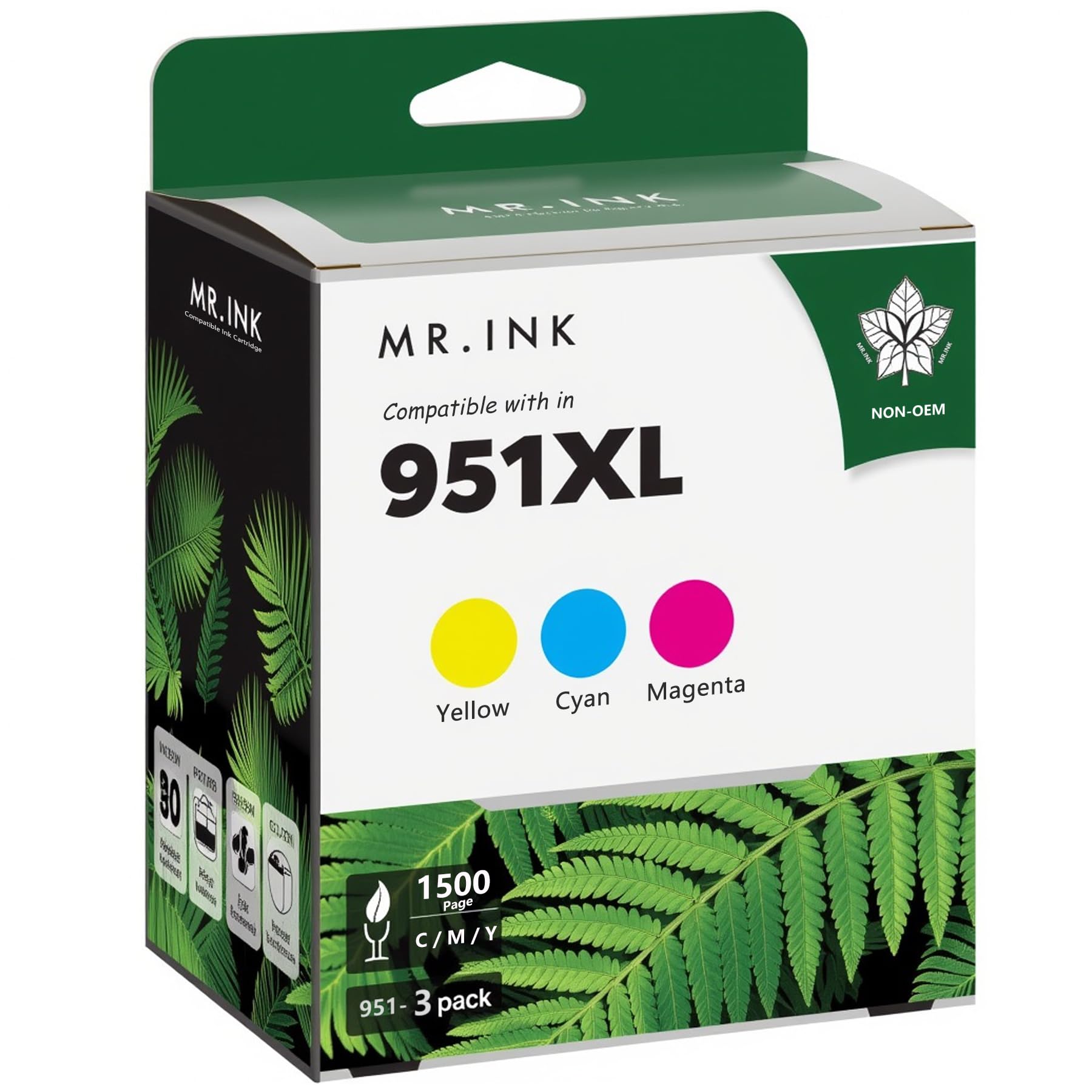 Photo 1 of 951XL Ink Cartridges Compatible Replacement for HP 951XL Ink Cartridges Combo Pack High Yield use with OfficeJet Pro 8610 8600 8615 8620 8625 276dw 251dw (1 Cyan, 1 Magenta, 1 Yellow, 3 Pack)