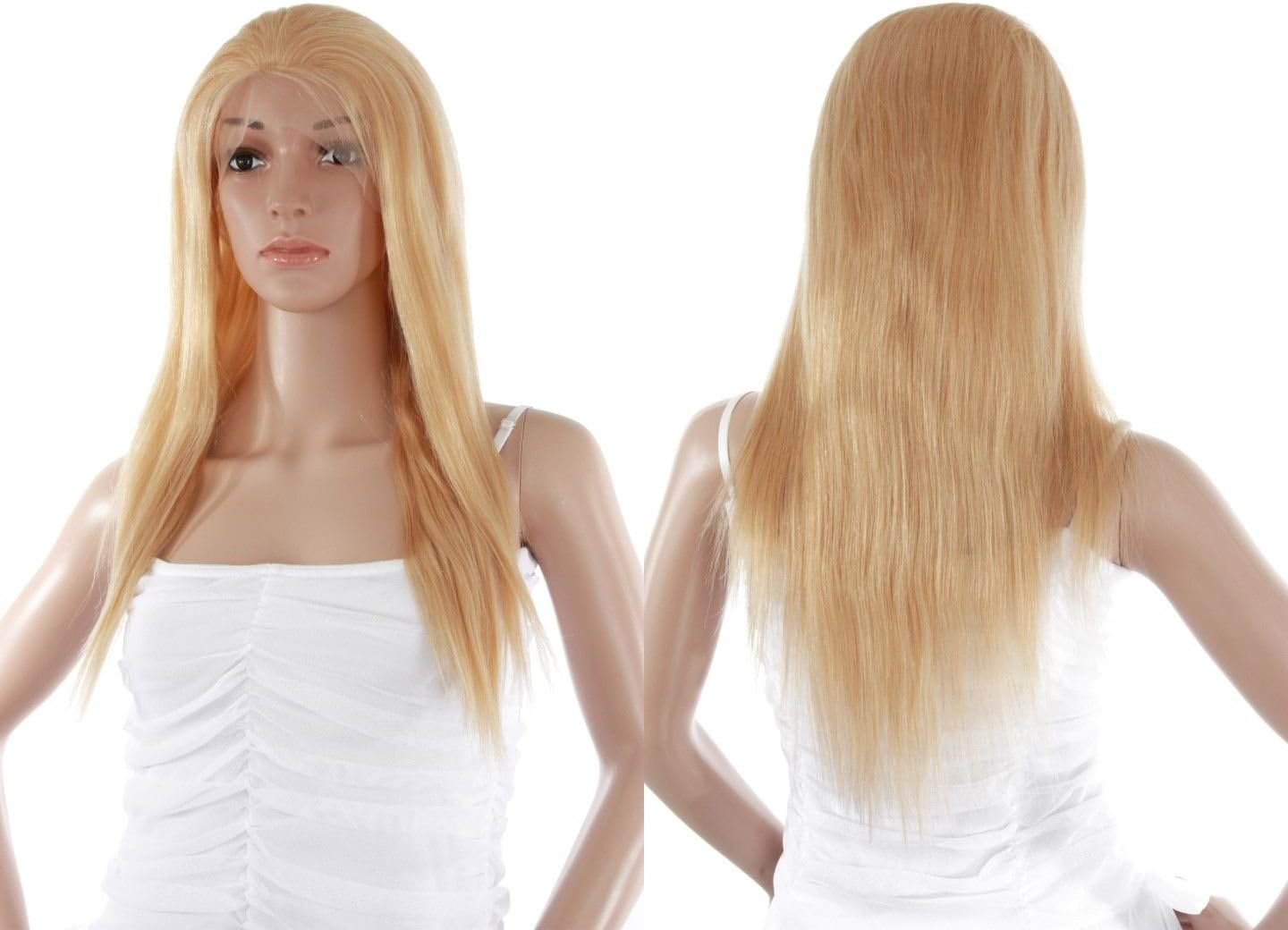 Women's Wig Full Lace Human Hair Wig Approx. 40 cm Blonde with Highlights., Straight
