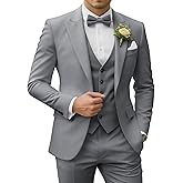 SPTALLFITJSV Men's 3 Piece Suits Slim Fit, Peak Lapel 2 Button Blazer Jacket Vest Pants Set, Wedding Business Prom Party Suit