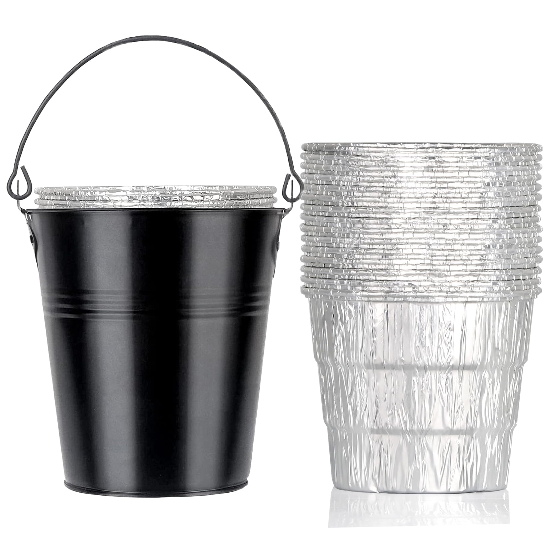 Photo 1 of Grease Bucket for Traeger Pit Boss Oklahoma Rec Tec Louisiana Smoker Replacement Parts Metal Pail 20pcs Drip Tray Liners Oil Catcher Container Pellet Grill Accessories