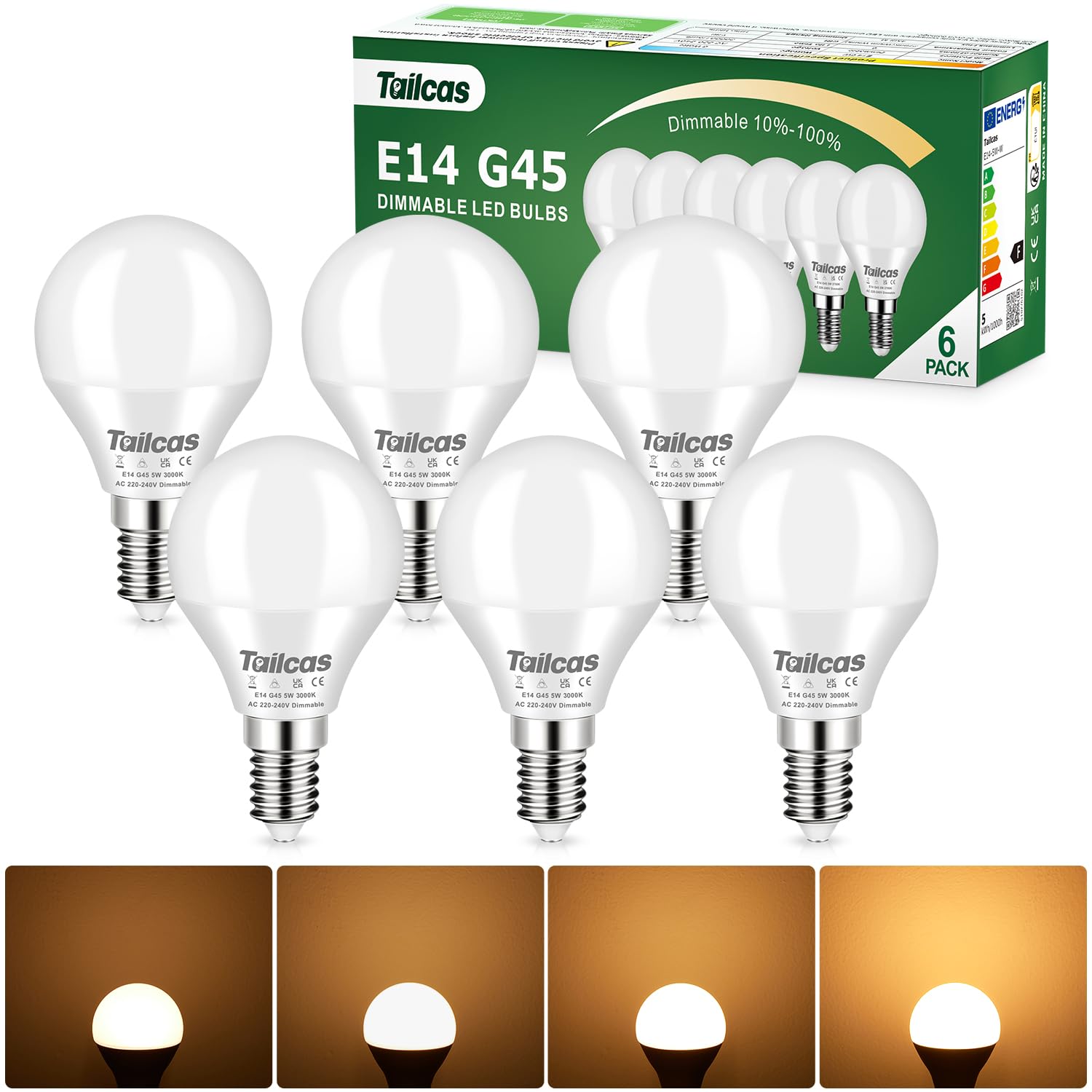 E14 LED Light Bulbs Dimmable, Warm White 3000K 5W Small Edison Screw (SES) Bulb, 40W Halogen Equivalent, G45 Golf Ball LED Light Bulb 450lm, No Flickering CRI>80, for Interior Lighting, 6-Pack
