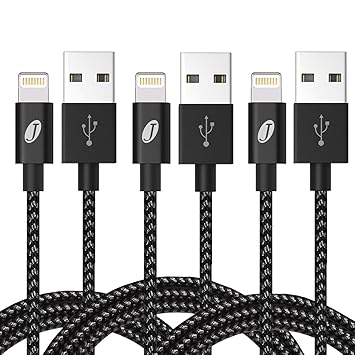 [3 Pack 2m] iPhone Charger Cable, Jecent 6.6ft Extra Long Lightning Cable Nylon Braided iPhone 6 Charger Cable Charging for iPhone 7/7 Plus/6s/6s Plus/6/6 Plus/5/5S/5C/SE, iPad 4, iPad Air 1/2, iPad Mini 1/2/3 (Sliver Black)
