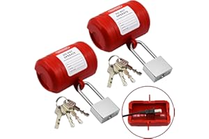 HiLKCO 2 Pack Plug Lock with 2 Padlocks,2 Locking Holes Industrial Grade Electrical Insulation Power Cord Lock with Lockout Tagout,OSHA Compliant for Home Factory,4.3x2.8x2.8in Medium