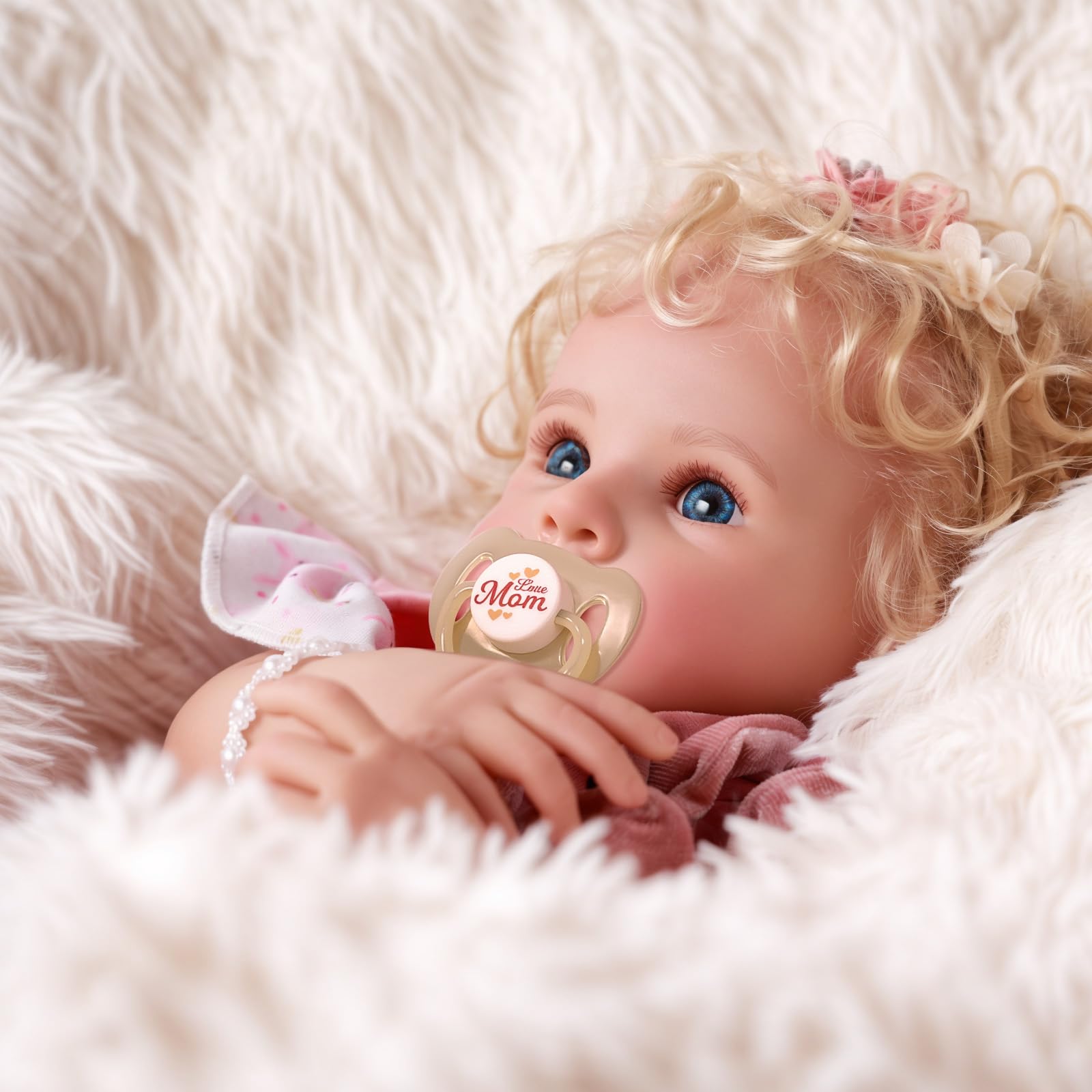 BABESIDE Reborn Baby Dolls Bettie - 17 Inch Soft Body Realistic Baby Doll Girl Lovely Awake Blond Curly Hair Girl Bebe Reborn de Silicona Real Life Baby Dolls with Gift Box for Kids Age 3+ Collectors