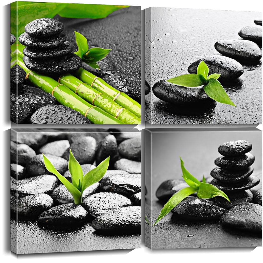 Photo 1 of Biufo Zen Stones Canvas Wall Art Pictures Relaxed Print Artwork for Bathroom Yoga Spa Room Decor (Black, 12"x12"-4Pcs)
