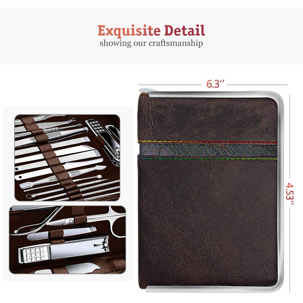 KITCCI Nail Clippers, Manicure Tools 26 in 1 Nail Set, Pedicure, Toenail Clippers, Fingernail Clippers with Leather Case, Nail Set Kit with Everything Professional (BROWN) : Beauty