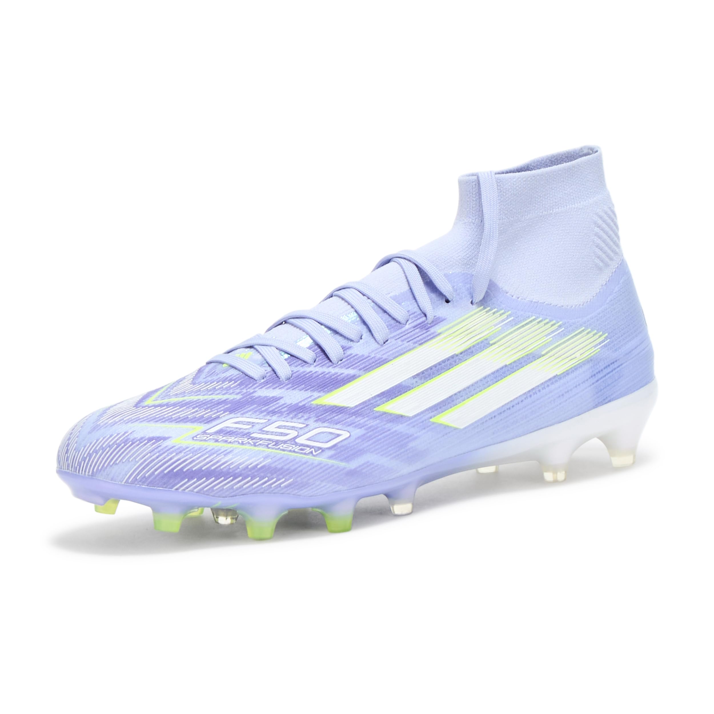 Photo 1 of adidas Women's F50 Sparkfusion Pro Firm Artificial Ground Sneaker, Violet Tone/Lucid Lemon/Purple Rush, 7.5
