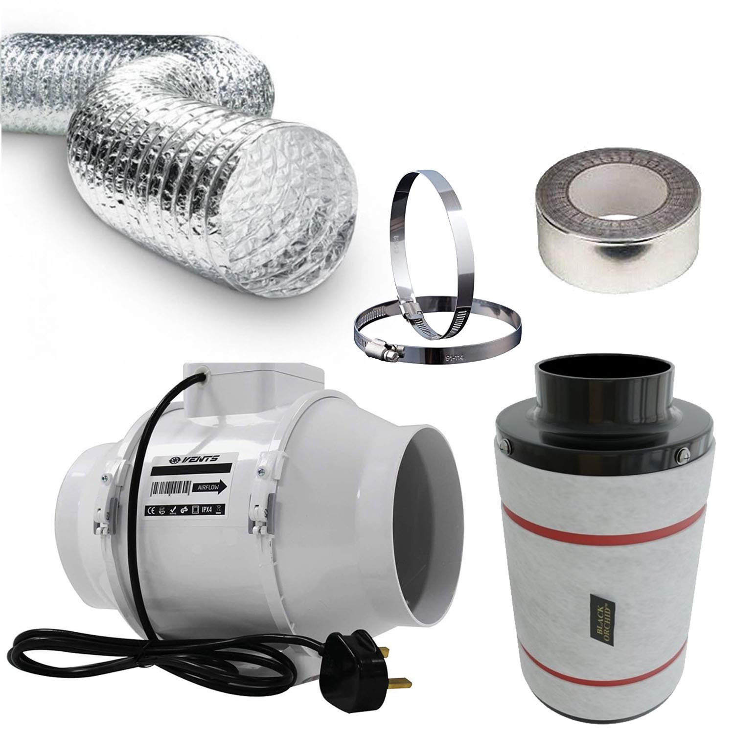 Hydroponics Carbon Filter Fan kit extractor inline 4" 5" or 6" grow