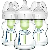 Dr. Brown's Anti-Colic Options+ Wide-Neck Glass Baby Bottles with Level 1 Slow Flow Nipple, 5 oz/150 mL, 3-Pack, 0m+ (Packaging May Vary)