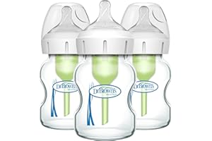 Dr. Brown's Natural Flow Anti-Colic Options+ Wide-Neck Glass Baby Bottles 5 oz/150 mL, with Level 1 Slow Flow Nipple, 3 Pack, 0m+