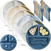 Meanplan 6 Pack Suction Plates for Toddlers with Lids Silicone Baby Plates set Food Grade Silicone Divided Design BPA Free Microwave and Dishwasher Safe Assorted Colors(Elegant Colors)