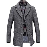 INVACHI Mens Wool Blend Coat Winter Trench Coat with Detachable Soft Scarf Single Breasted Overcoat