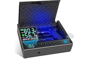 BBRKIN Upgraded Biometric Gun Safe for Handguns, Heavy Duty Fingerprint Handgun Safety Device for Home Bedside Nightstand Car, with LCD of Temp Humidity Time Date