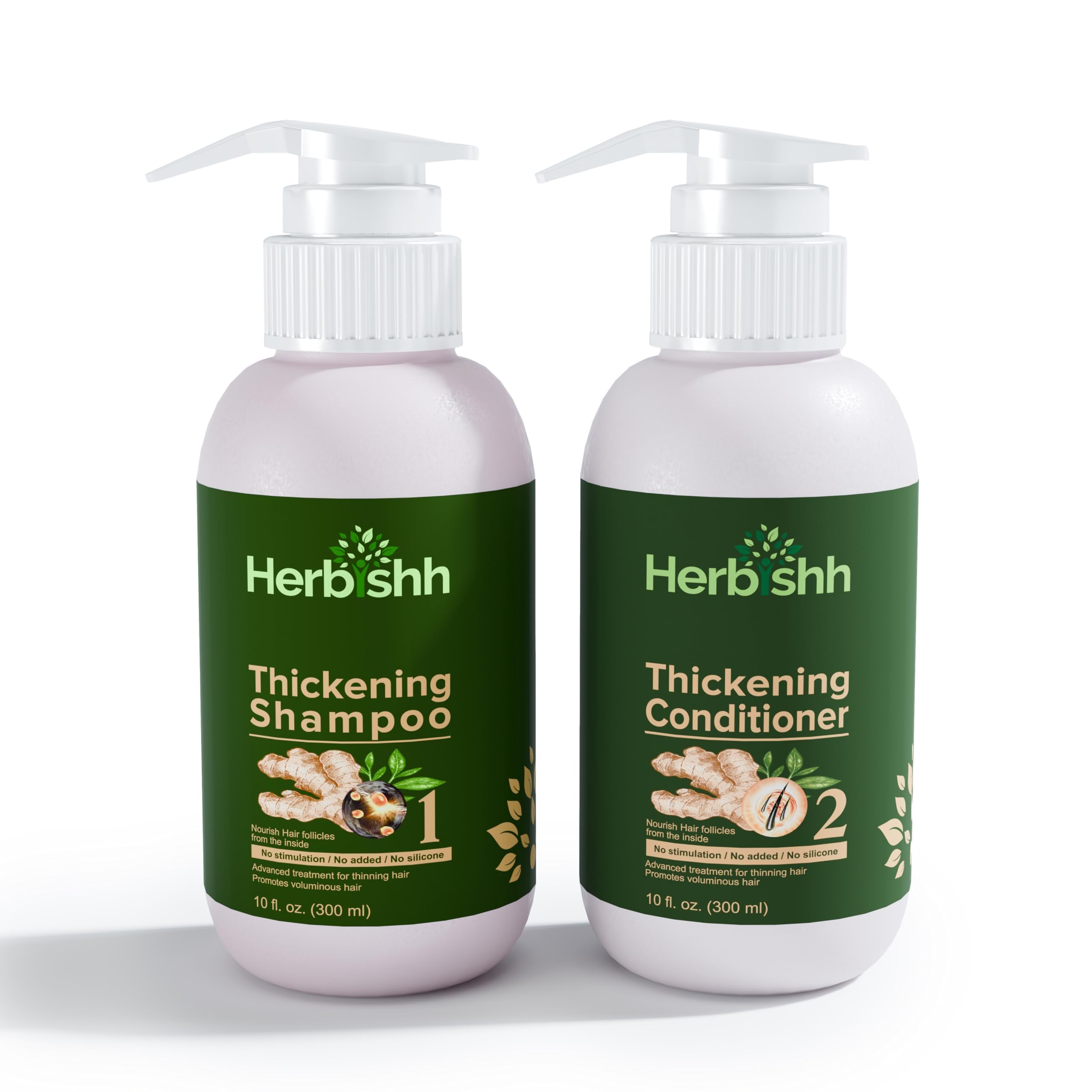 Herbishh Anti Hair Loss Ginger Extract Thickening Shampoo & Hair Conditioner For Hair Fall Control & Hair Growth | Suitable for All Type Hair | Sulphates & Parabens Free