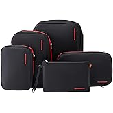 Bee Nesting BeeNesting Waterproof Compression Packing Cubes 5/6/8 sets, Large Travel Packing organizers for Carry on Luggage, 2 Sides Expandable Storage Bags (Black Red, G5set)