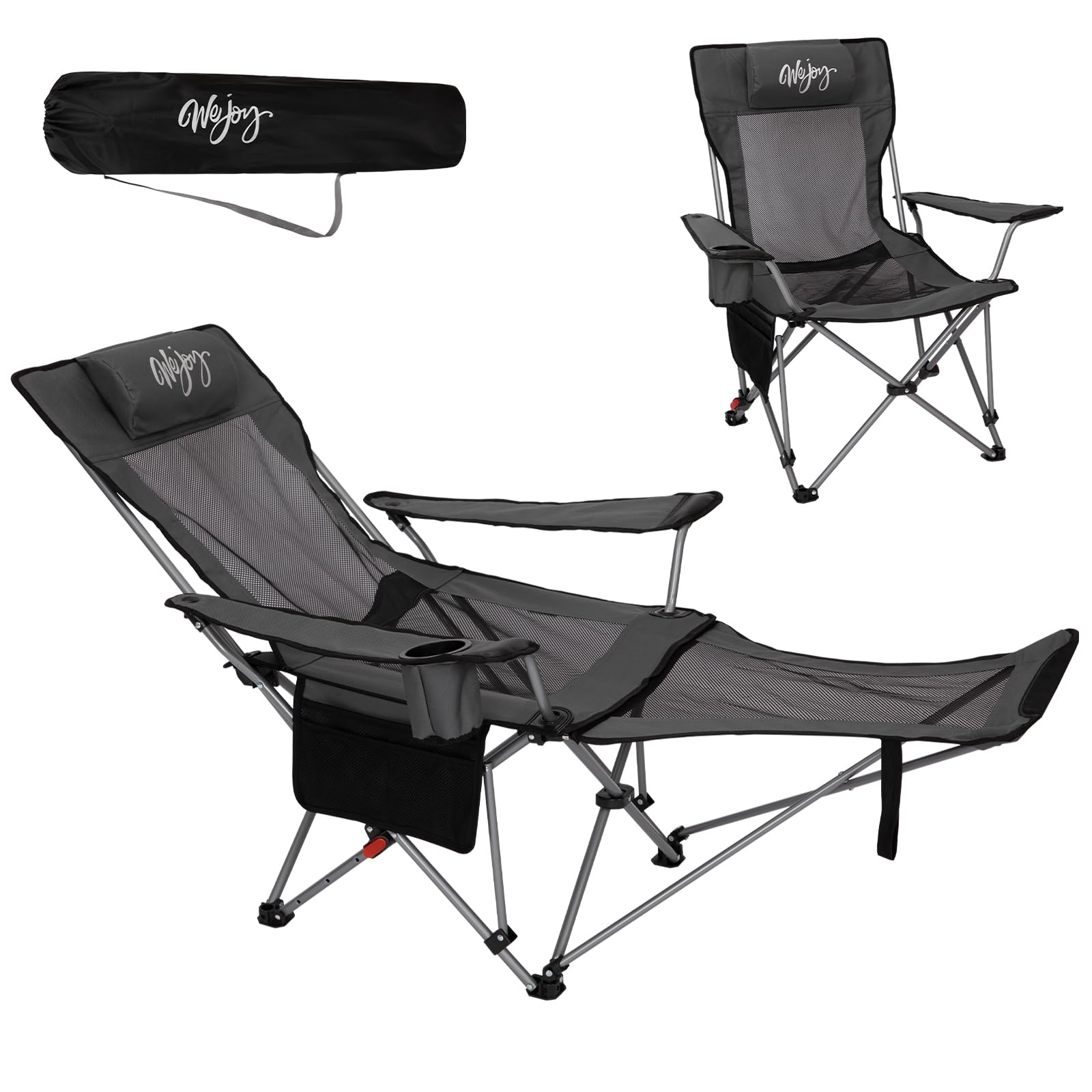 Photo 1 of #WEJOY 2-in-1 Reclining Camping Chair with Footrest for Adults Folding Lounge Chair with Adjustable Backrest Lightweight Camping Chairs Heavy Duty Camp Chairs for Outdoor (1, Grey Black)