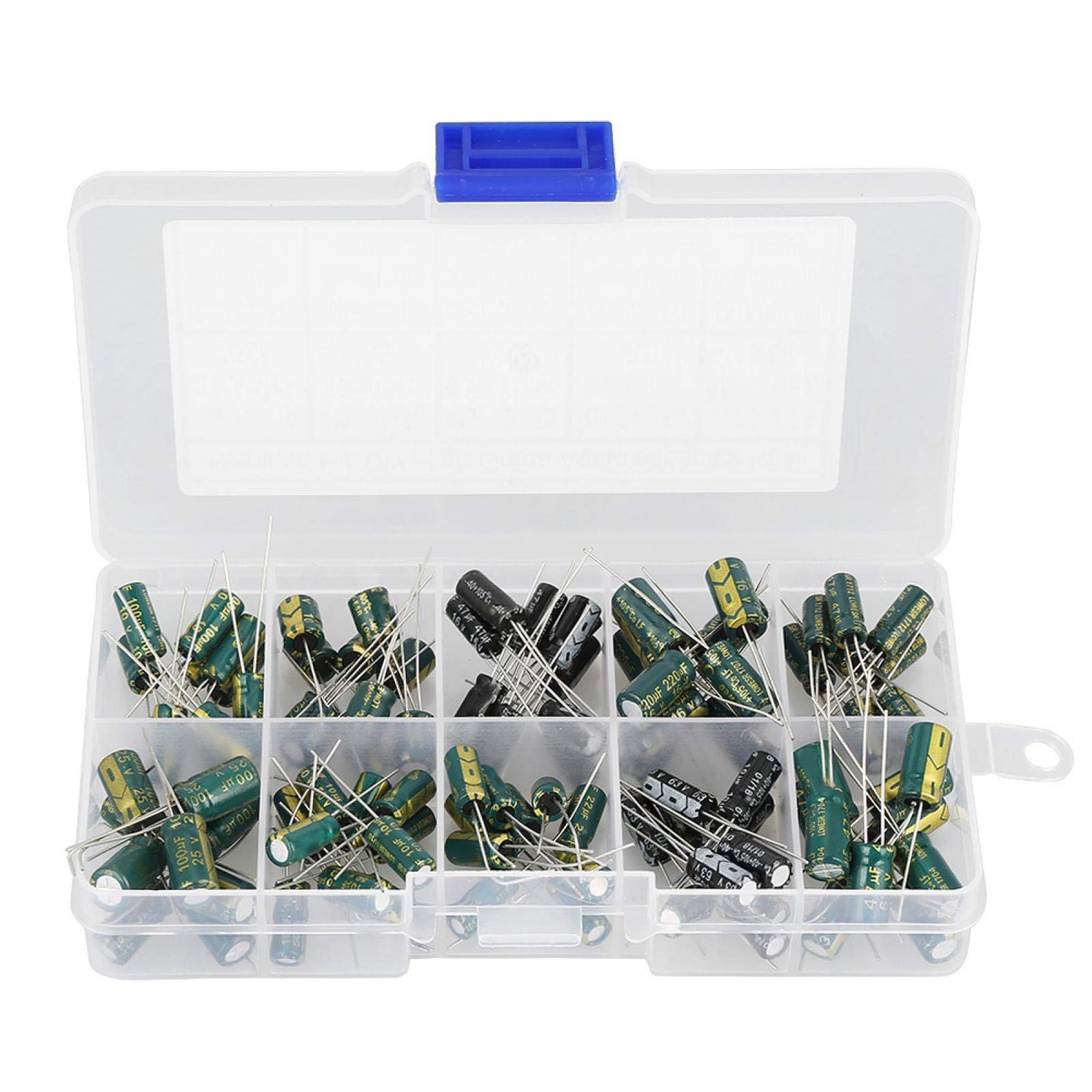 100PCS 10Values Electrolytic Capacitor Assortment Box Kit,10V-63V 10uf-470uf Radial Capacitor Kit, Making Audio Circuit for TV, LCD Monitor, Radio, Stereo