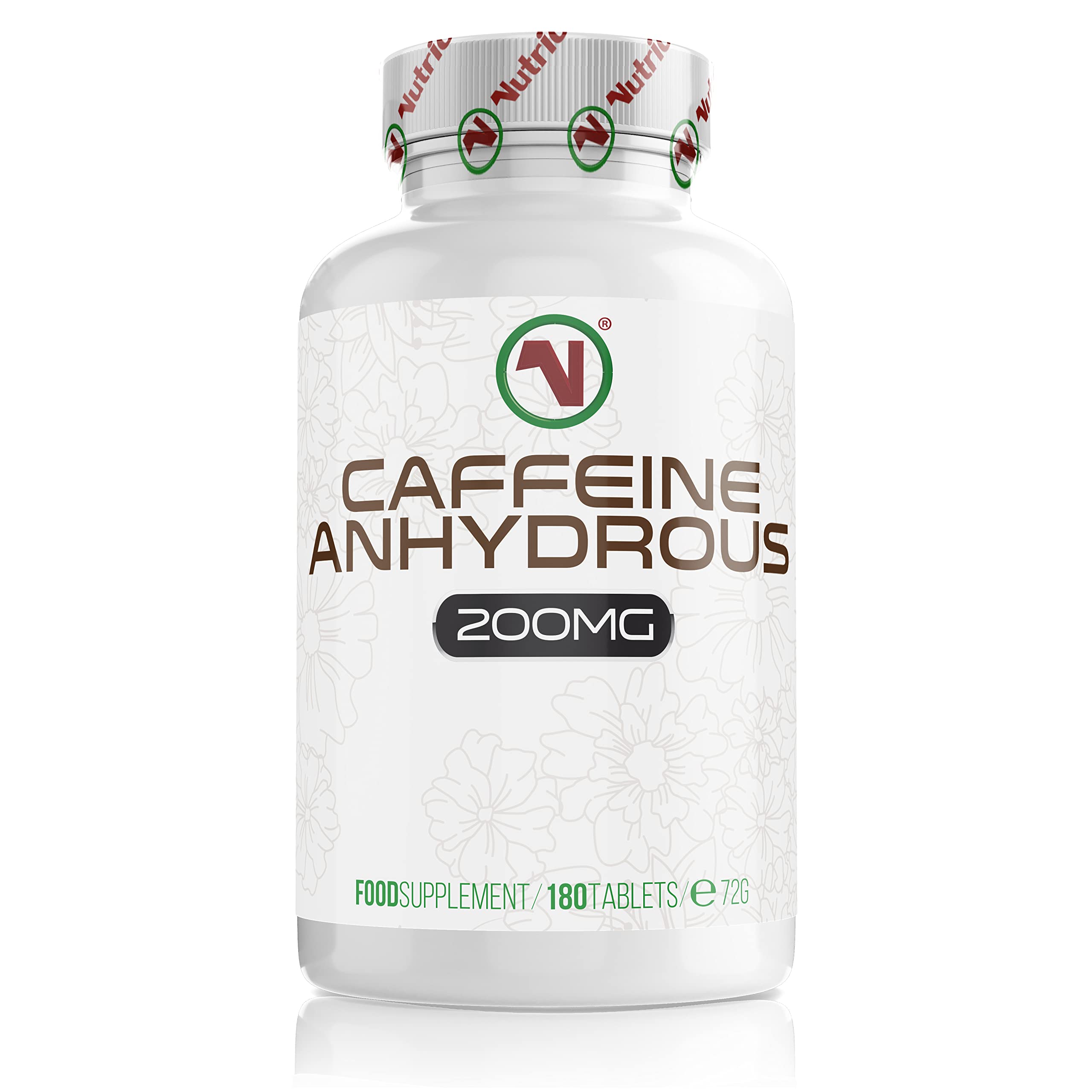 Nutriodol® Caffeine Pills 200mg 180 Tablets | Energy Boost & Exercise Support Pre Workout | Improve Focus & Alertness | Vegan EU Made | GMP Approved