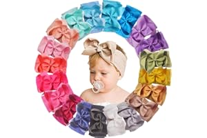 Yxiang 20pcs Baby Headbands with 6" Big Elastics Nylon Ribbon Bows Hair Accessories for Newborns, Infants, Toddlers, Kids