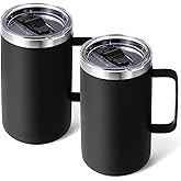 Volhoply 24oz Insulated Coffee Mug with Lid and Straw, Stainless Steel Travel Mugs with Handle, Double Wall Vacuum Leak Proof Coffee Tumbler Cup (Black,2)