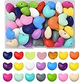 50Pcs Heart Silicone Beads, 19mm Beads for Keychain Making Bulk Round Silicone Bead for Bracelet Necklace DIY Crafts Making Mixed Random Color