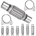 Swpeet 3Pcs 2 x 6 Inches Exhaust Flex Pipe with 2 Inches Exhaust U Clamp Kit, Universal Type Stainless Steel Double Braid Zin