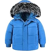 Enlifety 1-6T Toddler Jacket Boys Girls Winter Coats with Removable Fur Hood Kids Thicken Outerwear