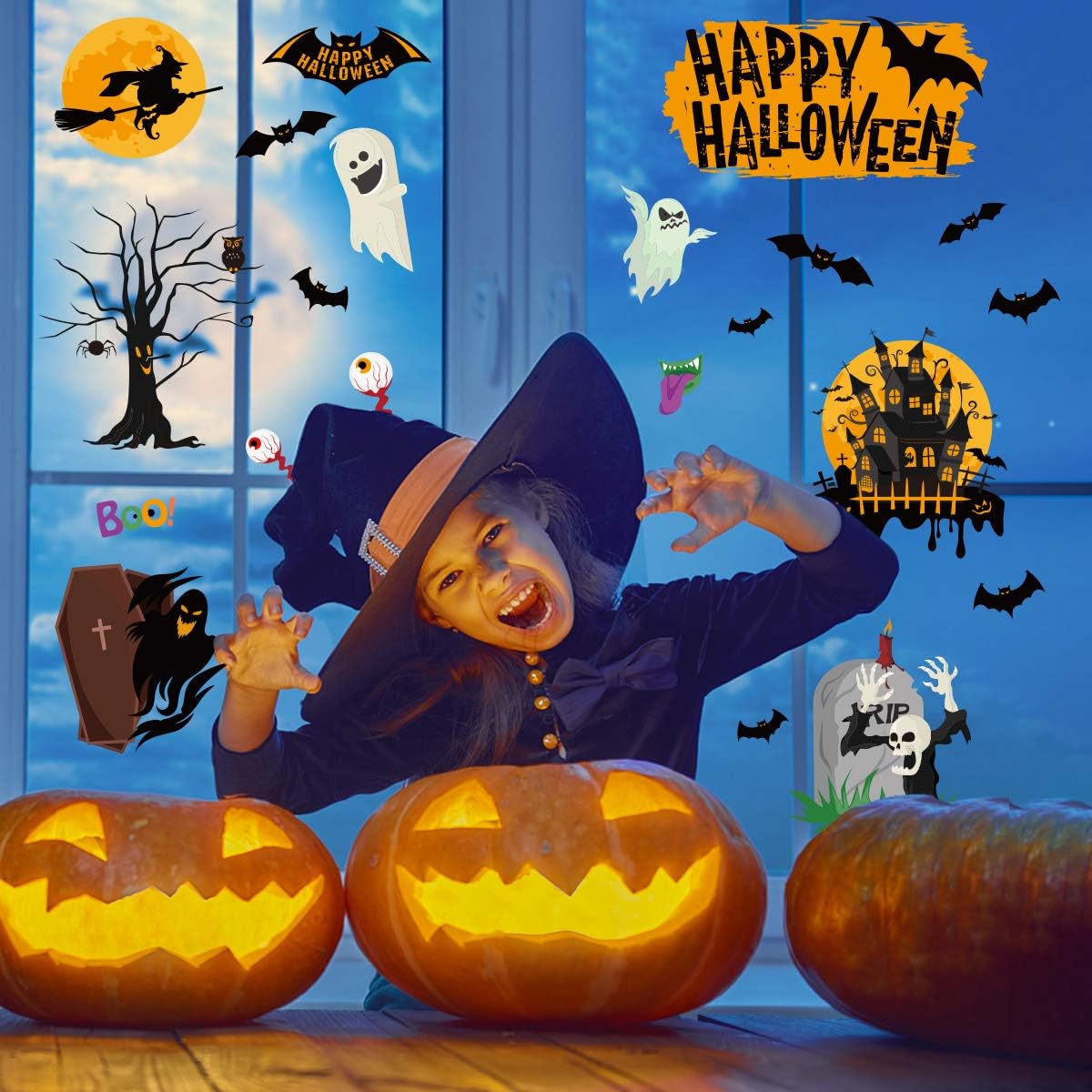 Halloween Window Clings PVC Window Decals Reusable Window Stickers for